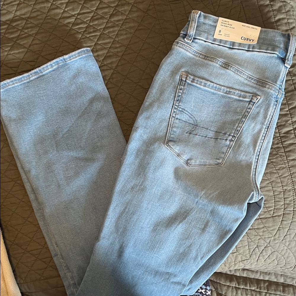 American Eagle Outfitters Light Blue Curvy High Rise Skinny Kick